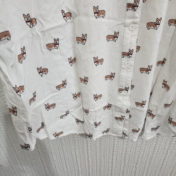 Torrid Plus Size White Corgi Print Stretch Challis Button-Front Shirt Size 3X - Picture 9 of 13
